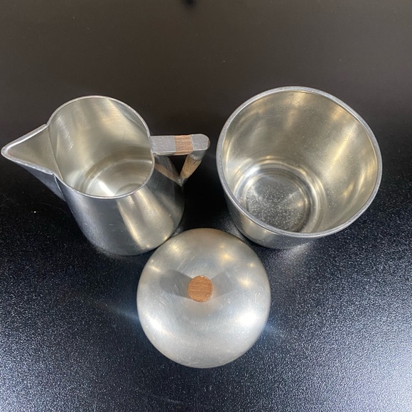 Mid Century Modern Royal Holland KDM Daalderop Pewter & Teak Sugar and Creamer - Picture 11 of 11